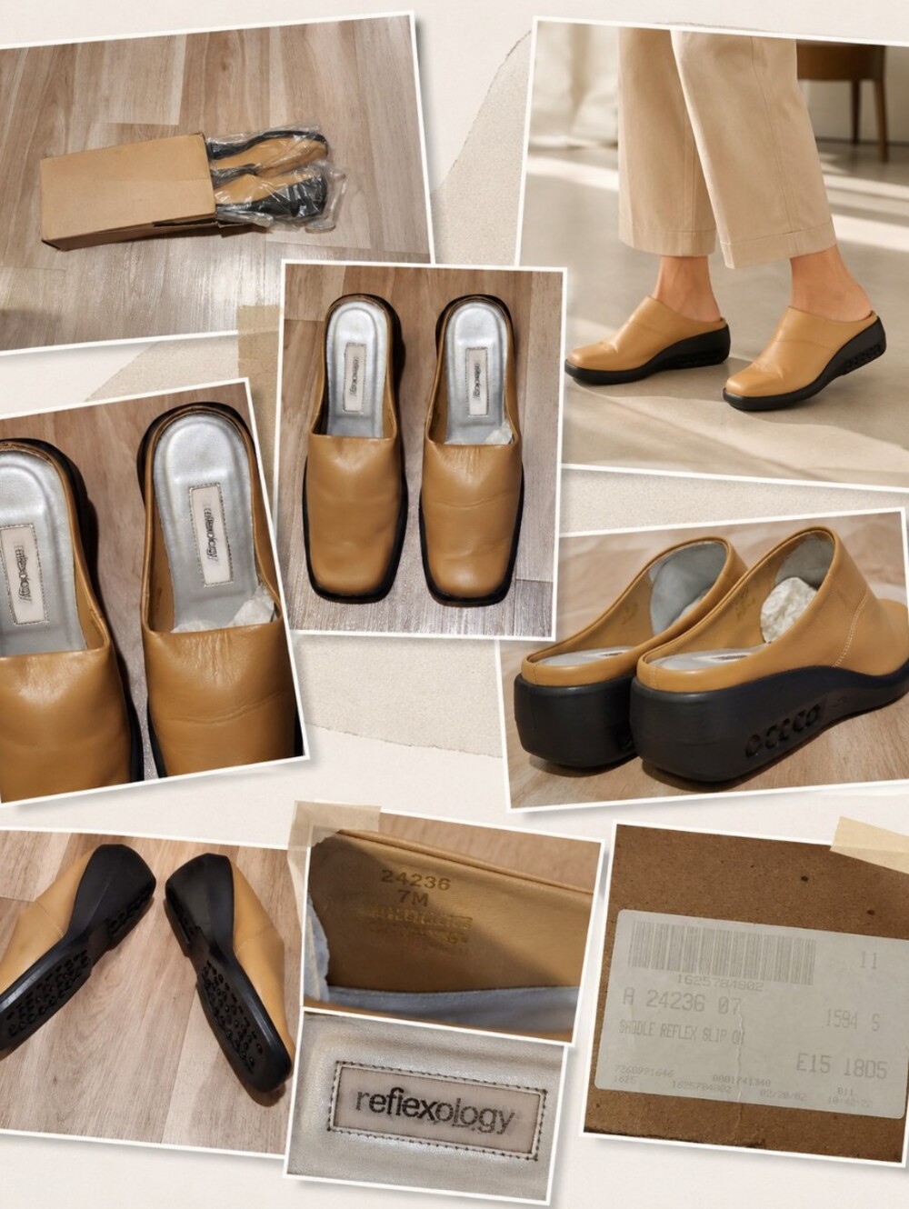 Brand New Reflexology Women’s Tan Leather Platform Mules